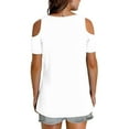 thumbnail image 4 of Cavosen Ladies Tops Short Sleeve Dressy Summer Off Shoulder Sleeve Blouse Pullover Tunic V Neck Casual Loose T Shirts Solid Trendy Shirts Resort Comfy Going out Tees White S, 4 of 7