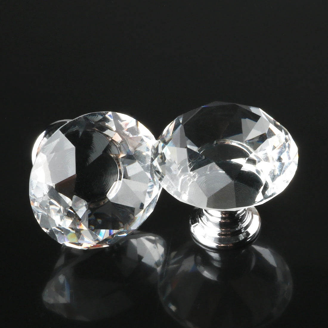 Unique Bargains 1.57" Polished Chrome Crystal Glass Cabinet Knob