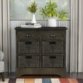 thumbnail image 5 of Solid Wood Storage Cabinet with Two Drawers and Four Classic Rattan Basket for Kitchen/Dining Room/Entryway/Living Room (Light Gray), 5 of 6