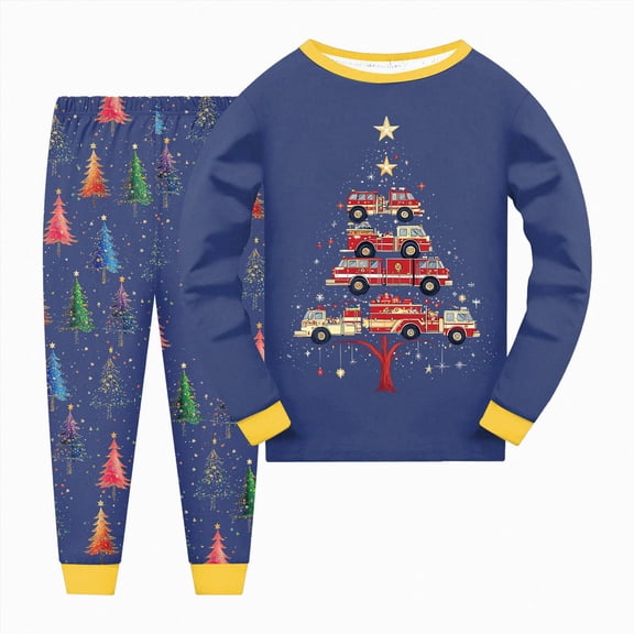 Splozh Toddler Baby Boy Clothing Sets, Boys and Girls Long Sleeve Shirt Pants Set Soft Fashion Christmas Print Home Wear,Navy,5-6 Years
