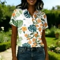 thumbnail image 4 of Women Hawaiian Aloha Luau Shirt Floral Tropic Print Short Sleeve Button Up Summer Party Tops Orange S, 4 of 5