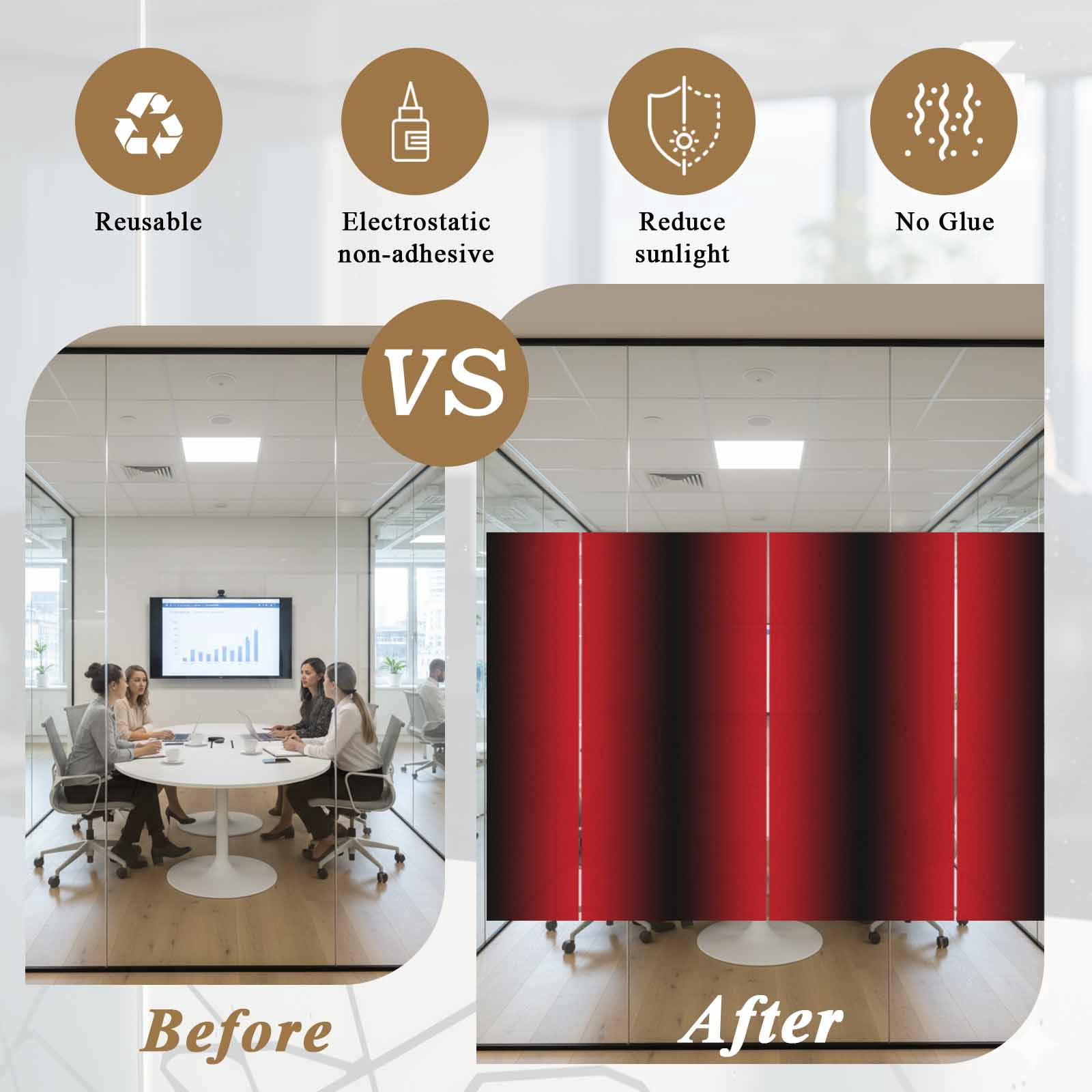Gradient Red Black Window Privacy Film, Modern Abstract Minimalist Red Ocean Beach Frosted Glass Window Clings Static Cling UV Heat Blocking Reusable Door Sticker for Bathroom 29.5 x 118 Inch