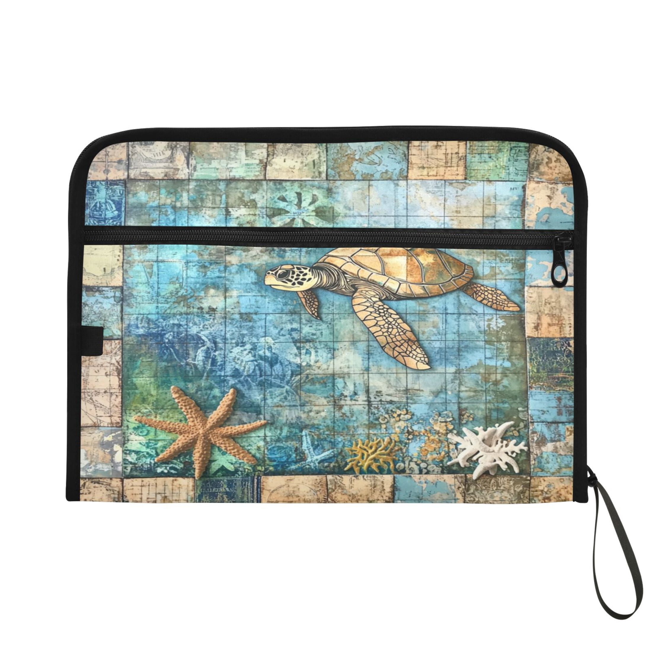 WOBOGO Turtle Coral Figure Expanding File Folder Letter Size Accordion Filing Organizer 13 Pocket Separate Organ Pocket