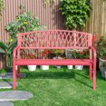 thumbnail image 2 of 50" L Metal Garden Bench Red Criss Cross Design, 2 of 3