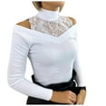 thumbnail image 2 of Odbmxy Long Sleeveshirts for Women White Womens Tops Slim Lace Casual Solid Tops, 2 of 9