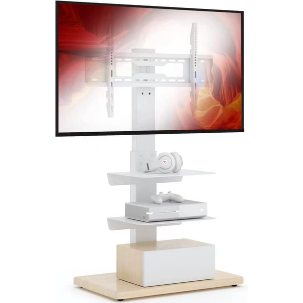 Wood Base Floor TV Stand with Swivel Mount for 42 to 75 Inch TVs Space Saving Tall Universal TV