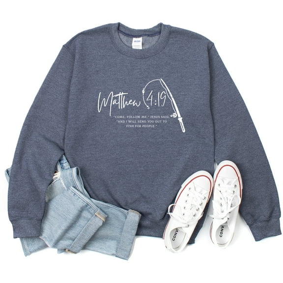 Verita Culture Christian Bible Matthew 4:19 Women's Graphic Crew Neck Long Sleeve Sweatshirt Top