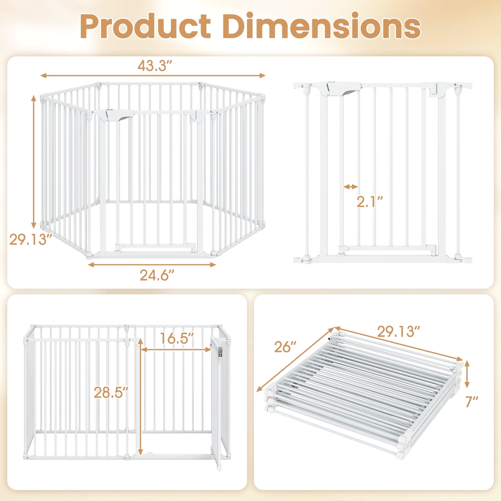 Gymax 6-Panel Adjustable Pet Safety Fence w/Auto-close Door & Double Locking System White