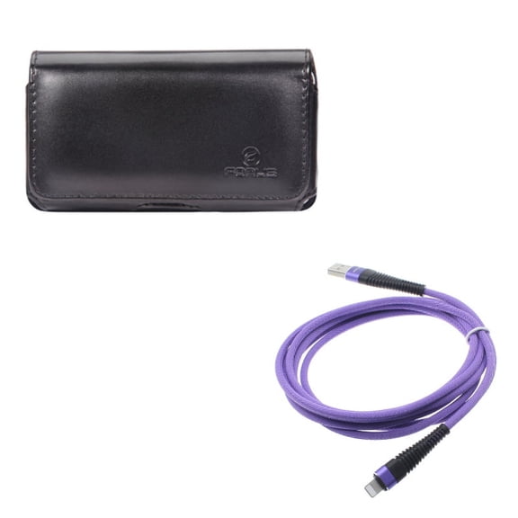 10ft USB Cable & Case Belt Clip for iPhone XR 13 Pro 12 Pro 11 ONLY - Purple Charger Cord Power Wire   Leather Swivel Holster Loops Combo
