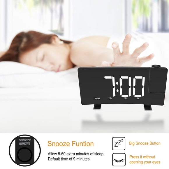 Reloj digital Colco Reloj de alarma digital Proyección curva doble Escritorio FM Habitación Guardería