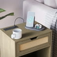 thumbnail image 4 of BELLEZE End Table with Ultra-Fast USB Type A/C Outlet Strip, Boho Style Nightstand with Rattan Decorated Drawer and Open Cabinet, Modern Side Table for Bedroom, Guest Room, Office - Carl(Nature), 4 of 7