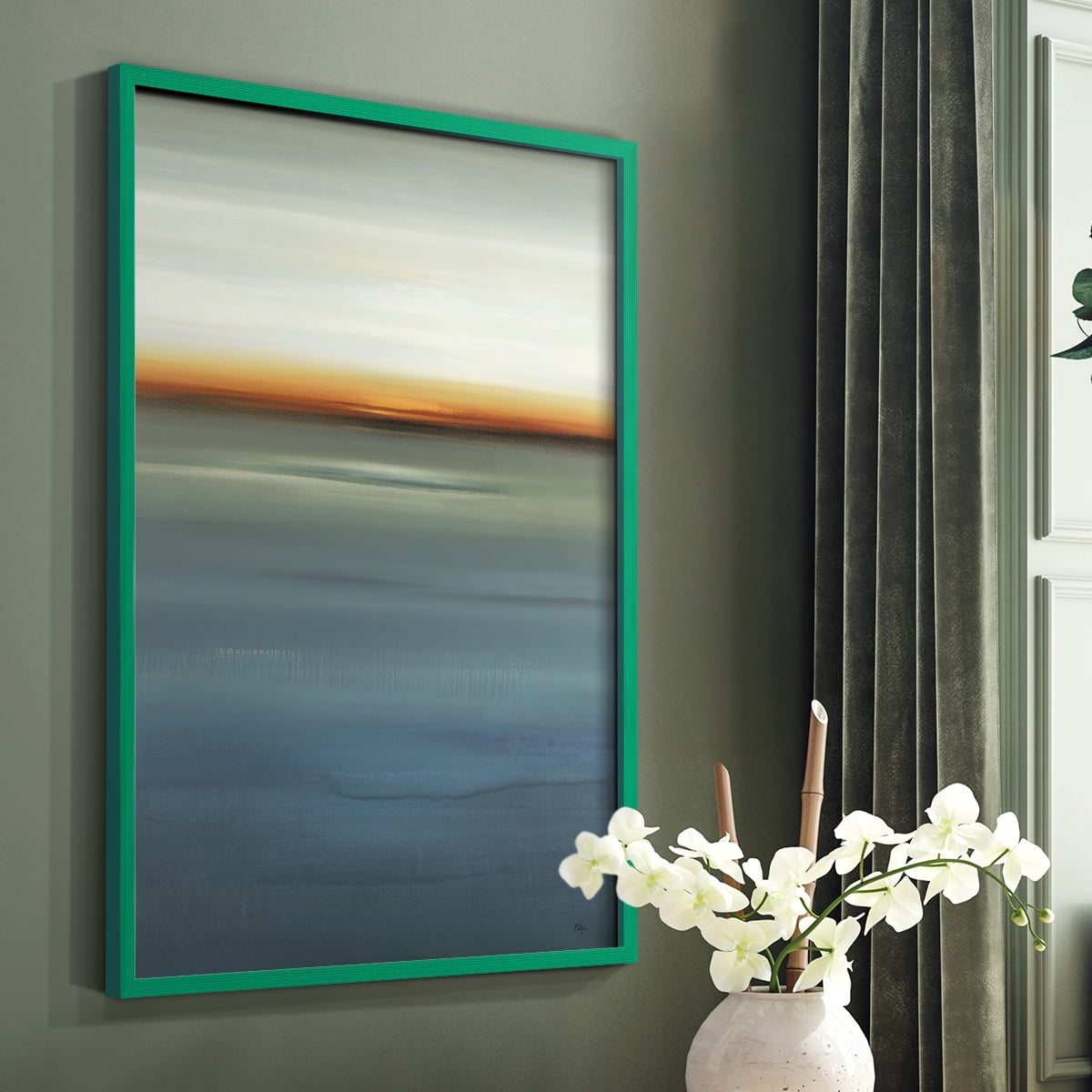 Beside the Blue I Framed Print in Green Solid Wood Framed Print No Nail Hanging