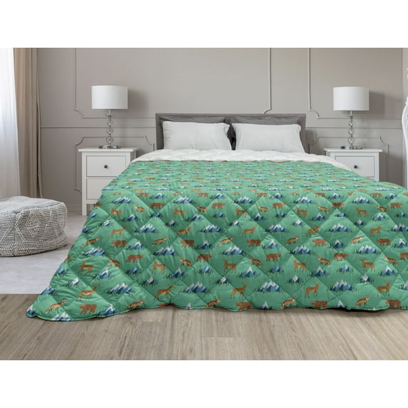 Abstract Down Alternative Comforter, Interpretation of Countryside Whole Grains Retro Inspired Pattern, Microfiber Quilt for All Season, 5 Sizes, Earth Yellow and Off White, by Ambesonne