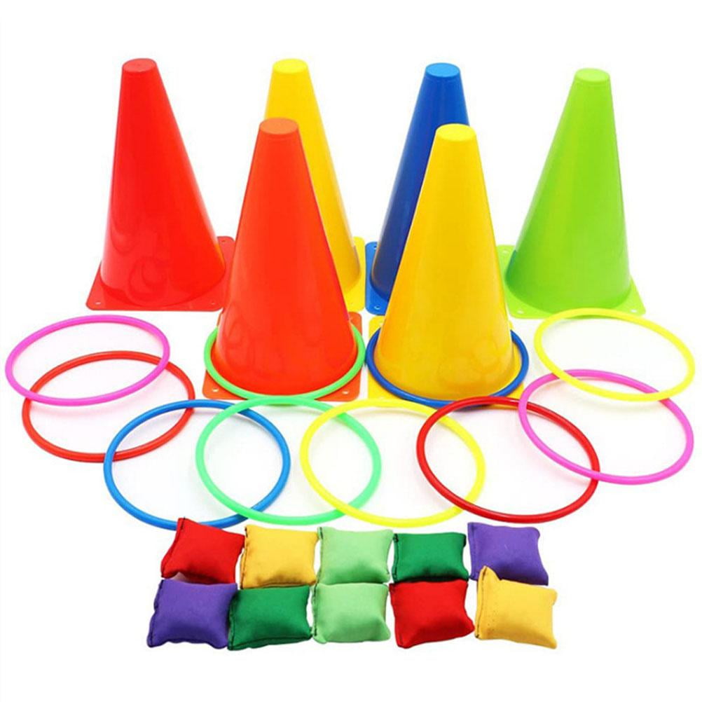 Carnivals Barbecues Cookouts Yaesport 26Pcs 3 in 1 Carnival Combo Set Cornhole Bean Bags Ring Toss Game and Plastic Cone Set for Kids Birthday Party Outdoor Games 