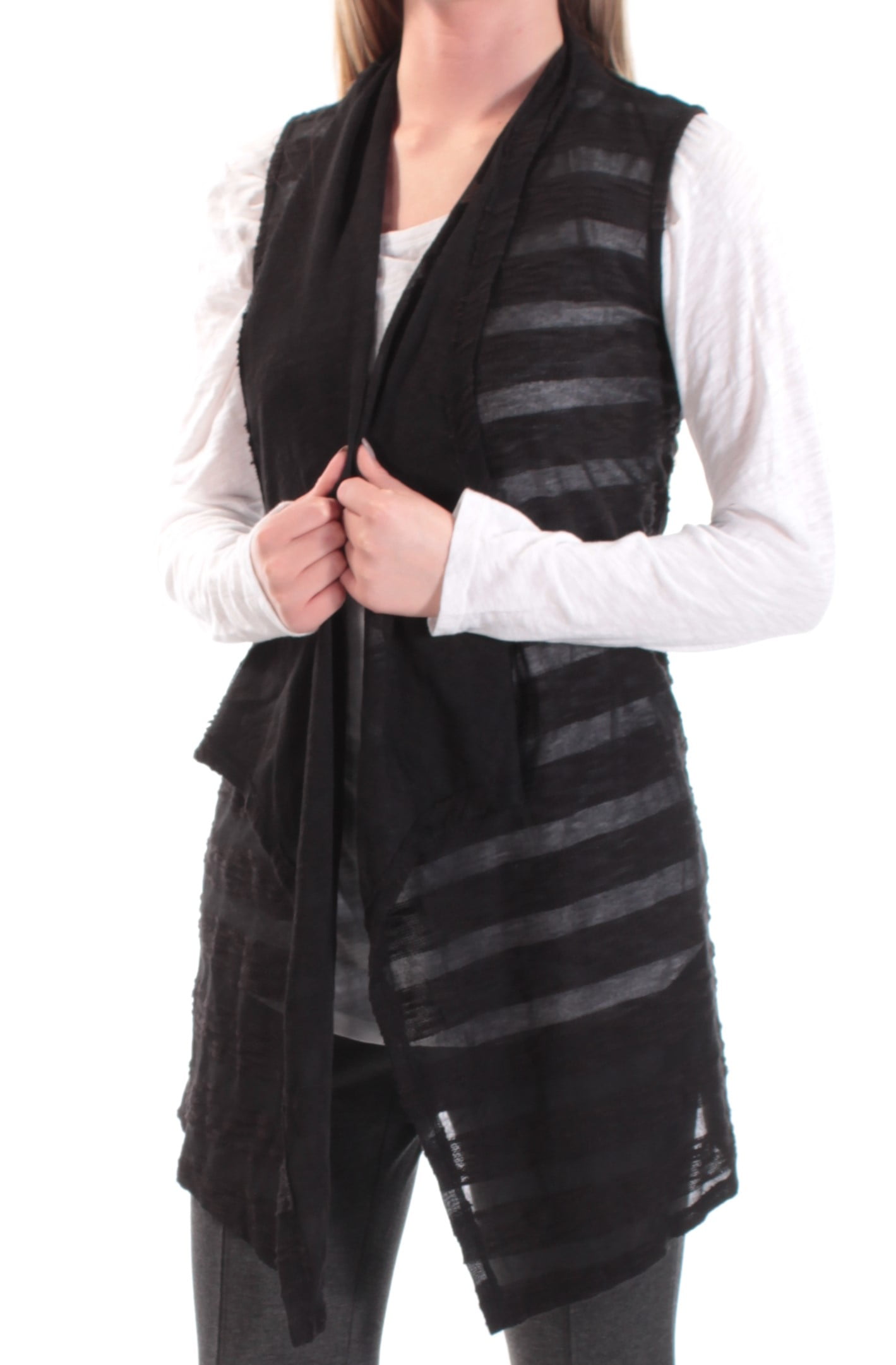 INC INC Womens Black Sleeveless Open Cardigan Vest Top Size XS