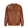thumbnail image 5 of Patlollav Women's Leather Short Biker Jacket Coat Long Sleeve Solid Pocket Coat/Jacket, 5 of 6