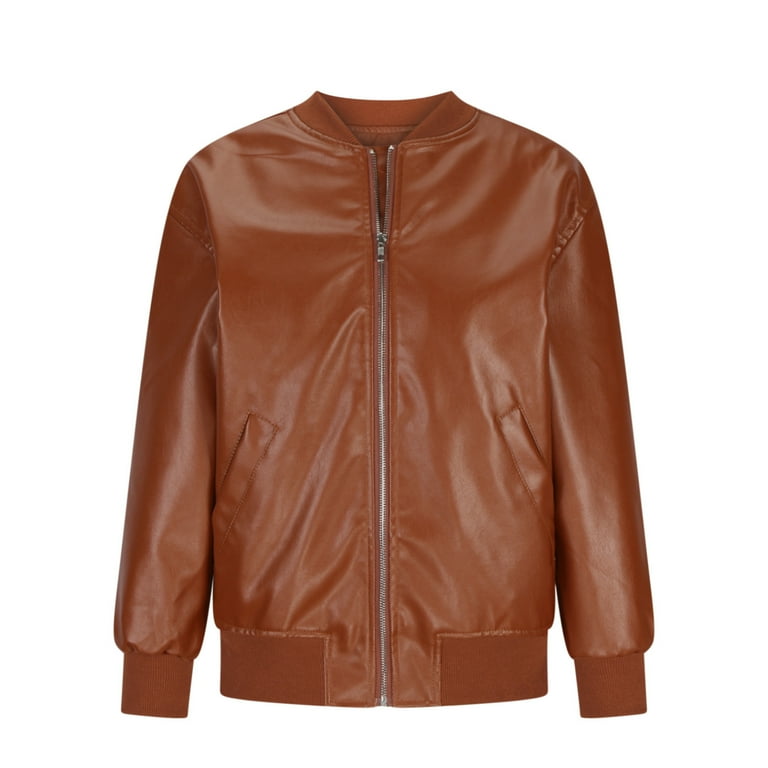 Annhoo Leather Jacket for Women Fall Long Sleeve Zipper up