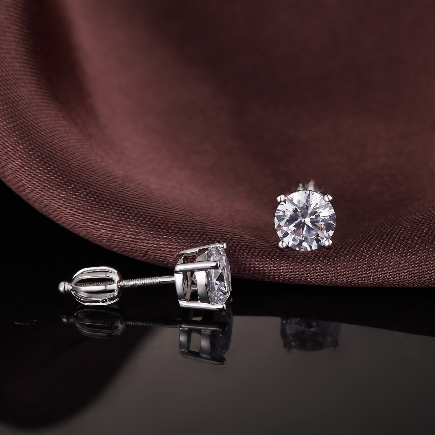 Jiamiaoi 18k White Gold Plated Simulated Diamond Stud Earrings Screw Back Sterling Silver Cubic Zirconia Stud Earrings Set 4 Millimeters-8 Millimeters