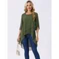 thumbnail image 4 of DARING DIVA Women's 3/4 Sleeve High Low Hem Scoop Neck Chiffon Blouses L Army Green, 4 of 8
