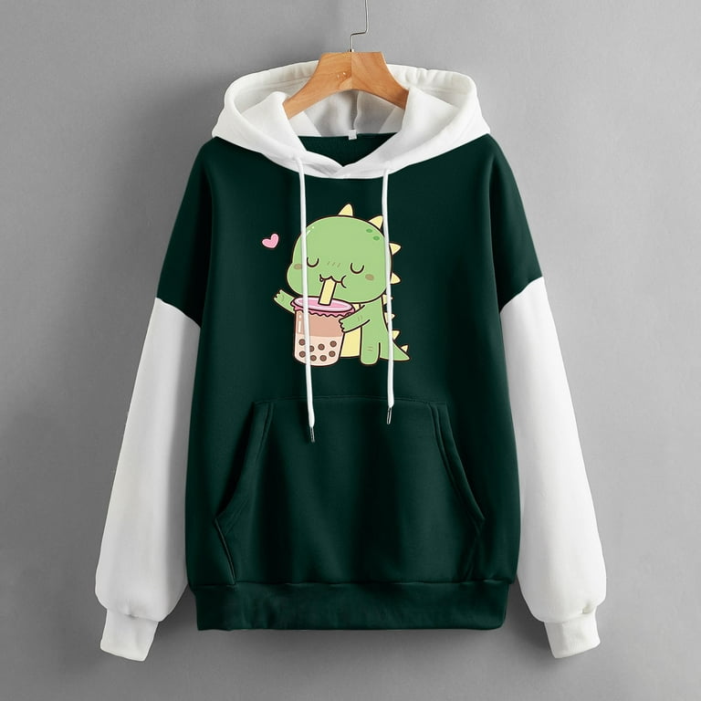 HSMQHJWE Women's Cute Sweatshirt Kawaii Long Sleeve Hoodie Cotton Pullover  Tops For Teen Girls Hoodie Dress Women