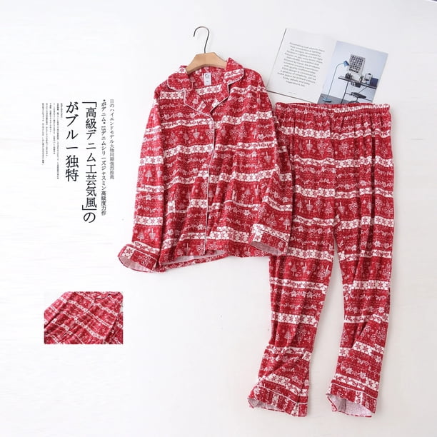 Conjuntos de pijamas de algodón cepillado para mujer, ropa de dormir de manga larga a cuadros, a la moda, de talla grande, 100%