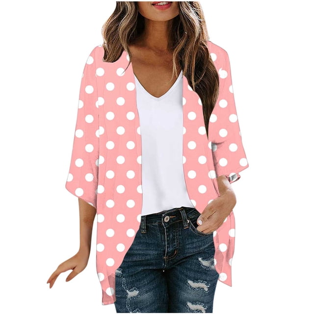 Mujeres de Manga Larga Tops Casual Impreso Suelto Cubrir Blusa de Cardigan Primavera Verano