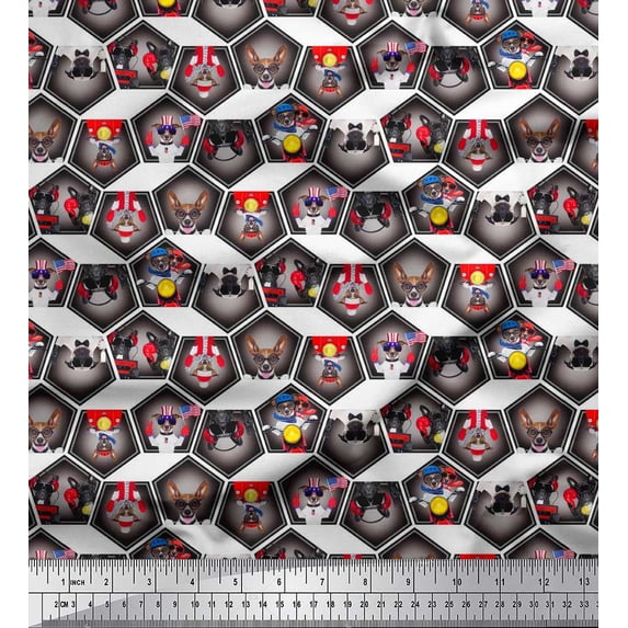 Soimoi Cotton Duck Fabric Geometric & Dogs Patchwork Printed Fabric 1 Yard 56 Inch Wide