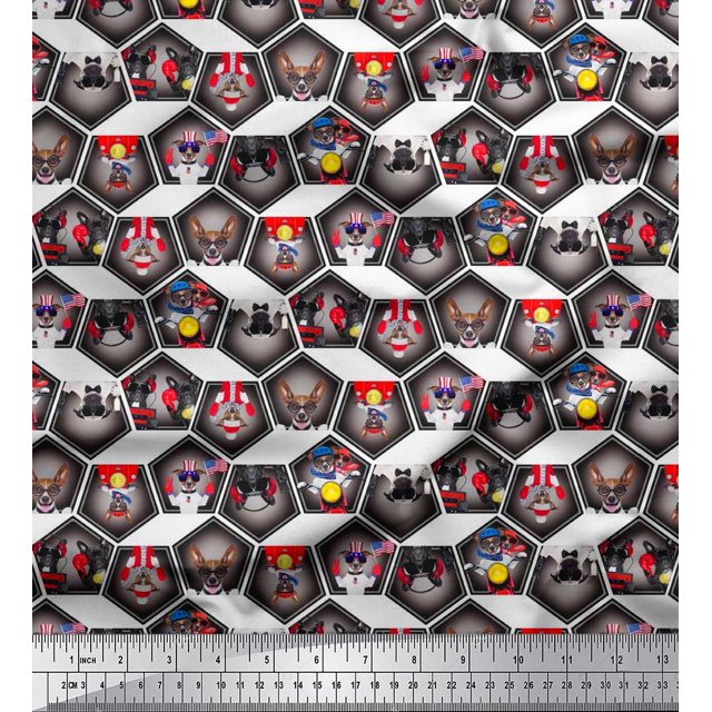 Soimoi Cotton Poplin Fabric Geometric & Dogs Patchwork Print Sewing Fabric Yard 56 Inch Wide