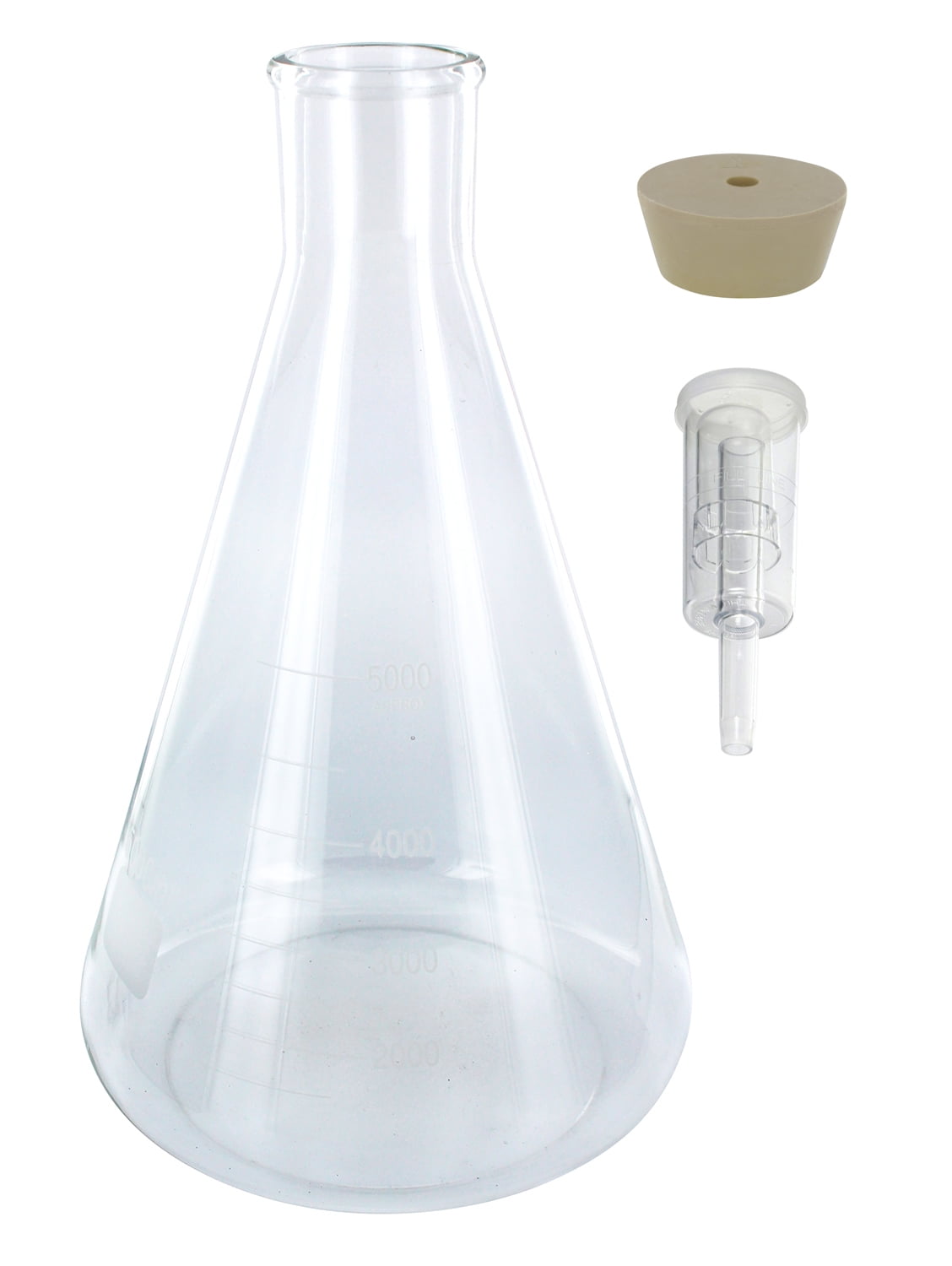 5000 ml Erlenmeyer Flask with 11.5 stopper and economy airlock