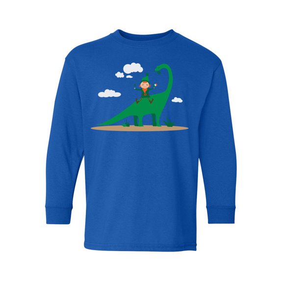 Awkward Styles St. Patty Youth Long Sleeve T-shirt Irish Elf and Dinosaur Crewneck Tee for Kids Proud Irish