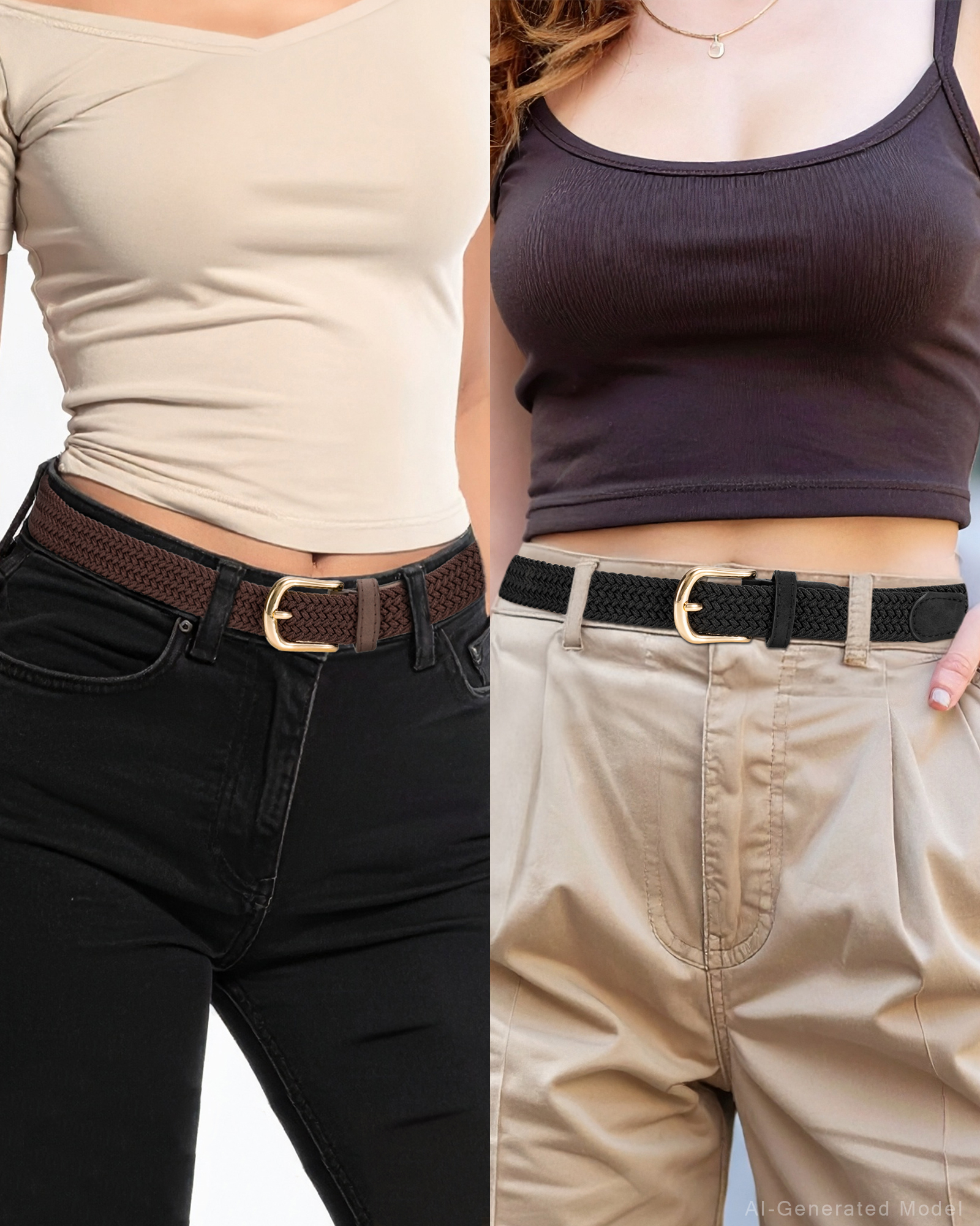 Maikun Women's Elastic Braided Woven Belt 2-Pack photo 2
