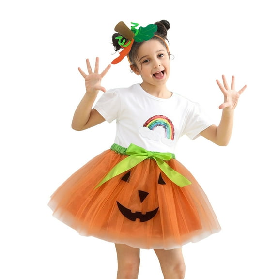 shoper Girls Halloween Tutu Skirt Cartoon Print Layered Dress for 2-7 Year Old Toddler Kids Party Dance Outfit Casual Wear
