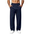 thumbnail image 3 of Mens Casual Pants Dqueduo Men's Solid Color Stretch Loose Casual Multi Pocket Elastic Waistband Wide Leg Pants Long Trousers Dark Blue S, 3 of 9