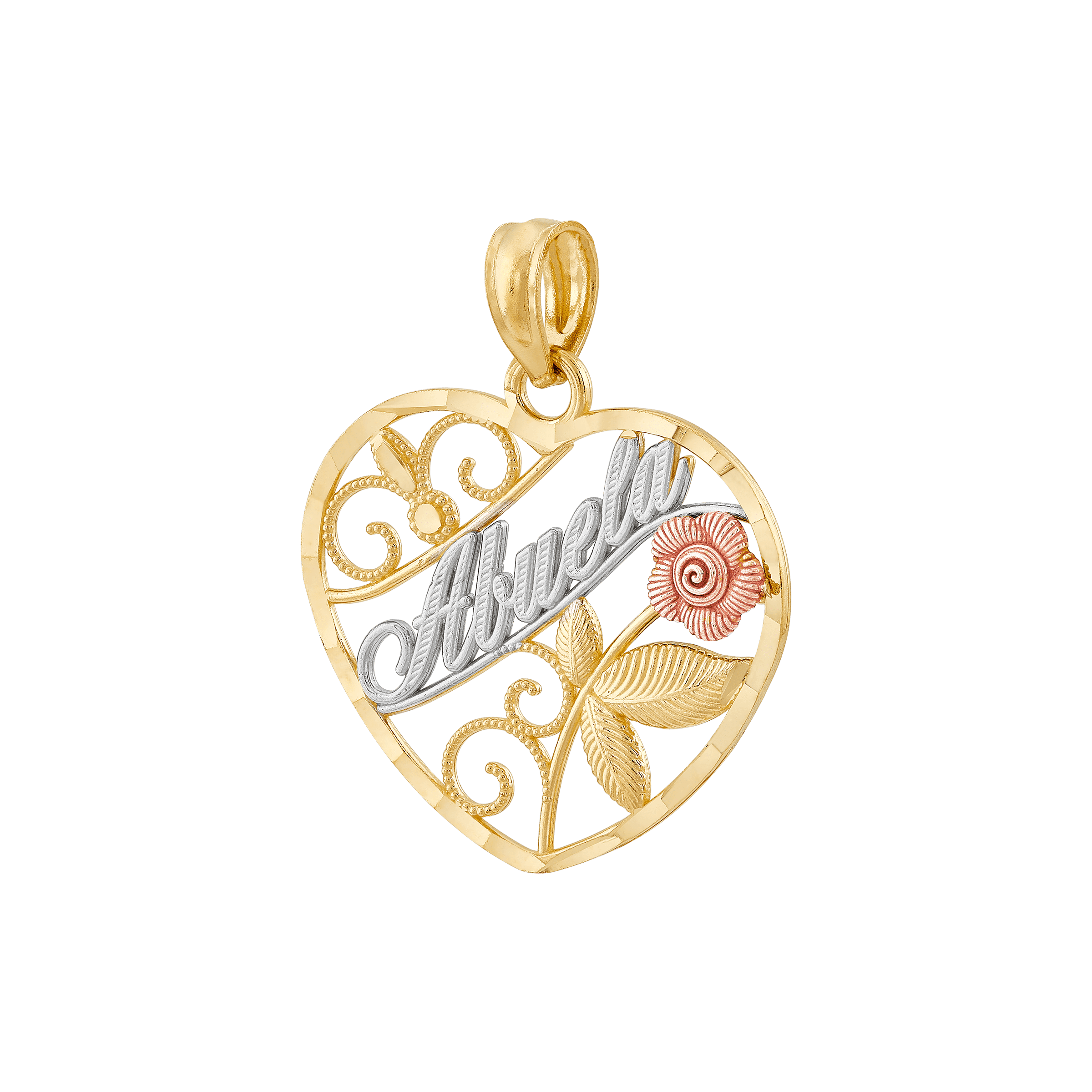 Women's Finecraft Abuela Heart Charm in 14kt Three-Tone Gold