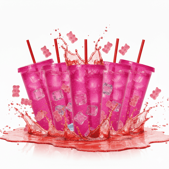 15 vasos glitter con tapa y popote 710 mL reusables