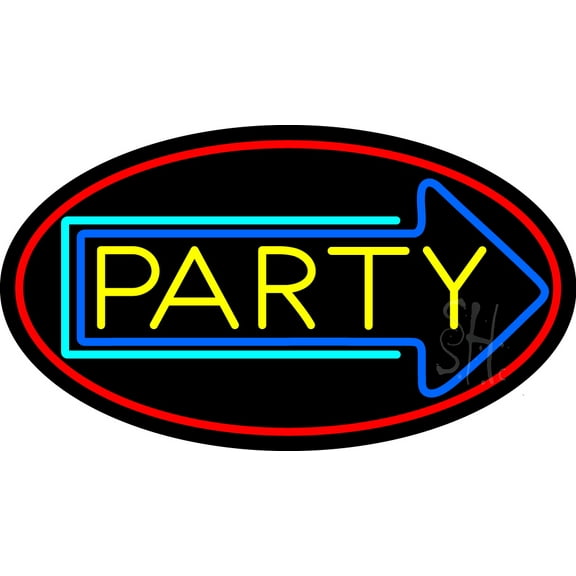 Party With Arrow 3 LED Neon Sign 20 x 37 - inches, Black Square Cut Acrylic Backing, with Dimmer - Bright and Premium built indoor LED Neon Sign for Event, Party.