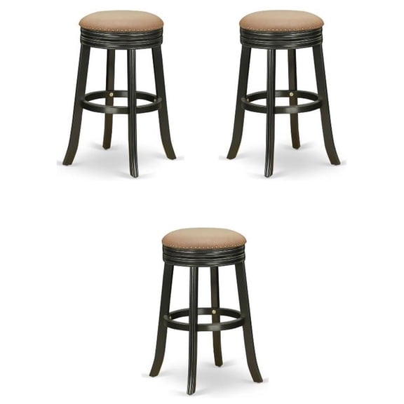 Home Square 30" Wood Backless Bar Stool in Black & Brown - Set of 3