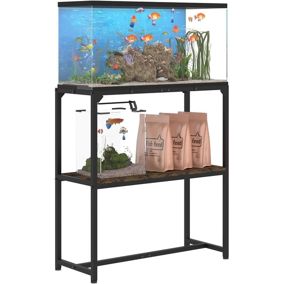 20-30 Gallon Fish Tank Stand, 30" L x 12" W x 32.2" H, Black | Aquarium Stand Table Upgraded Height with 2 Tiers Storage Shelf, Reptile Breeder Turtle Terrarium Stand Rack for Home Office