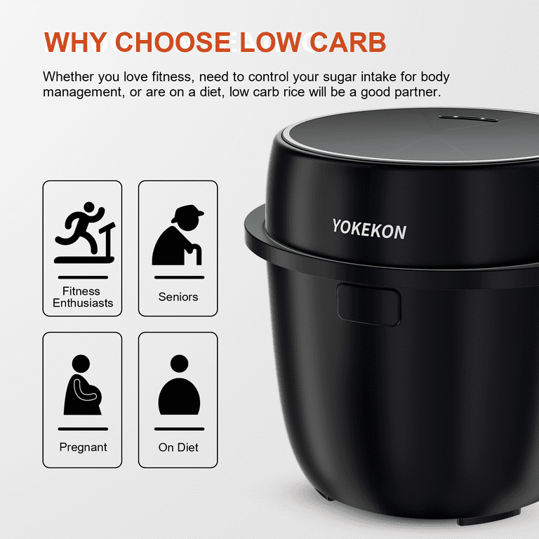 Low Carb Rice Cooker Small, 3 Cup Uncook Rice Cooker with Steamer, Delay Timer, Auto Keep Warm, Rice/Sushi/Cake/Vegetable, Black