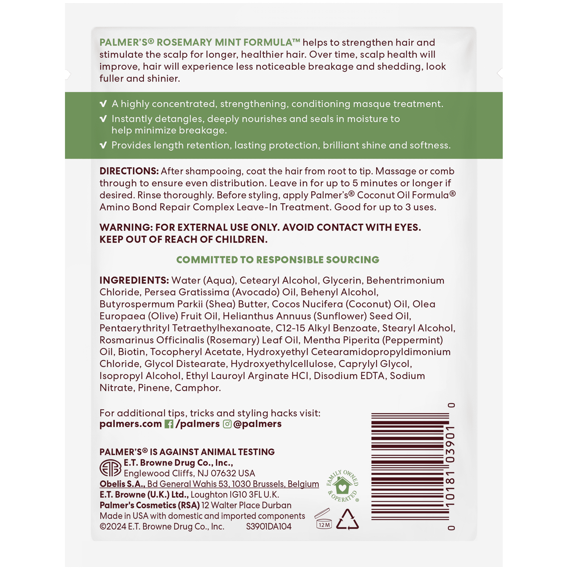 (2 pack) Palmer's Rosemary Mint Formula Strengthening Pack Conditioner; Hydrating, Protecting, and Stimulates Growth 2.1 fl. oz