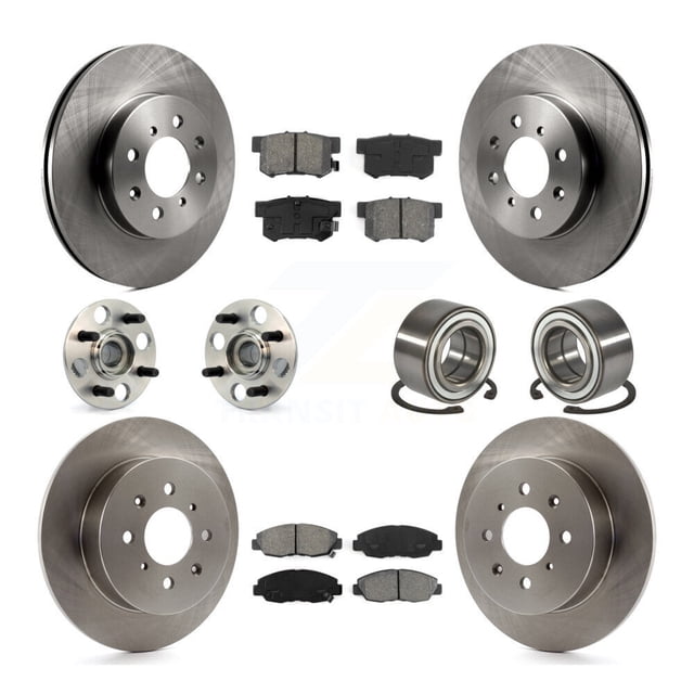 Transit Auto Front Rear Wheel Hub Bearings Assembly Disc Brake Rotors and Semi-Metallic Pads Kit (10Pc) for Car 2001-2005 Acura EL - Left Right Side (Driver Passenger) KBB-106538