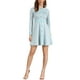 thumbnail image 1 of Vestido elegante de mujer con estampado de pata de gallo, cuello redondo, botones frontales, corte A, color azul claro, 1 of 6
