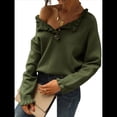 thumbnail image 3 of Suéteres de Mujer, Ropa de Otoño e Invierno, Jersey de Punto Informal de Larga con Botones y Volantes y Cuello Redondo Verde Oliva L, 3 of 8
