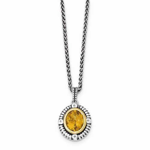 Sterling Silver w 14k Gold 18in Citrine & Diamond Necklace by Jewelrypot