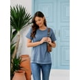 thumbnail image 5 of SHIBEVER Women Tops Summer Short Sleeve Tops Casual Loose Side Split Tunic Tops Ladies Comfortable Crewneck Tops Blouse Blue L, 5 of 9