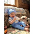 thumbnail image 4 of Cenuakty Easter Baby Boy 3 Piece Outfits Adorable Rabbit Print Short Sleeve Round Neck Jumpsuit and Overalls Hat Set, 4 of 8