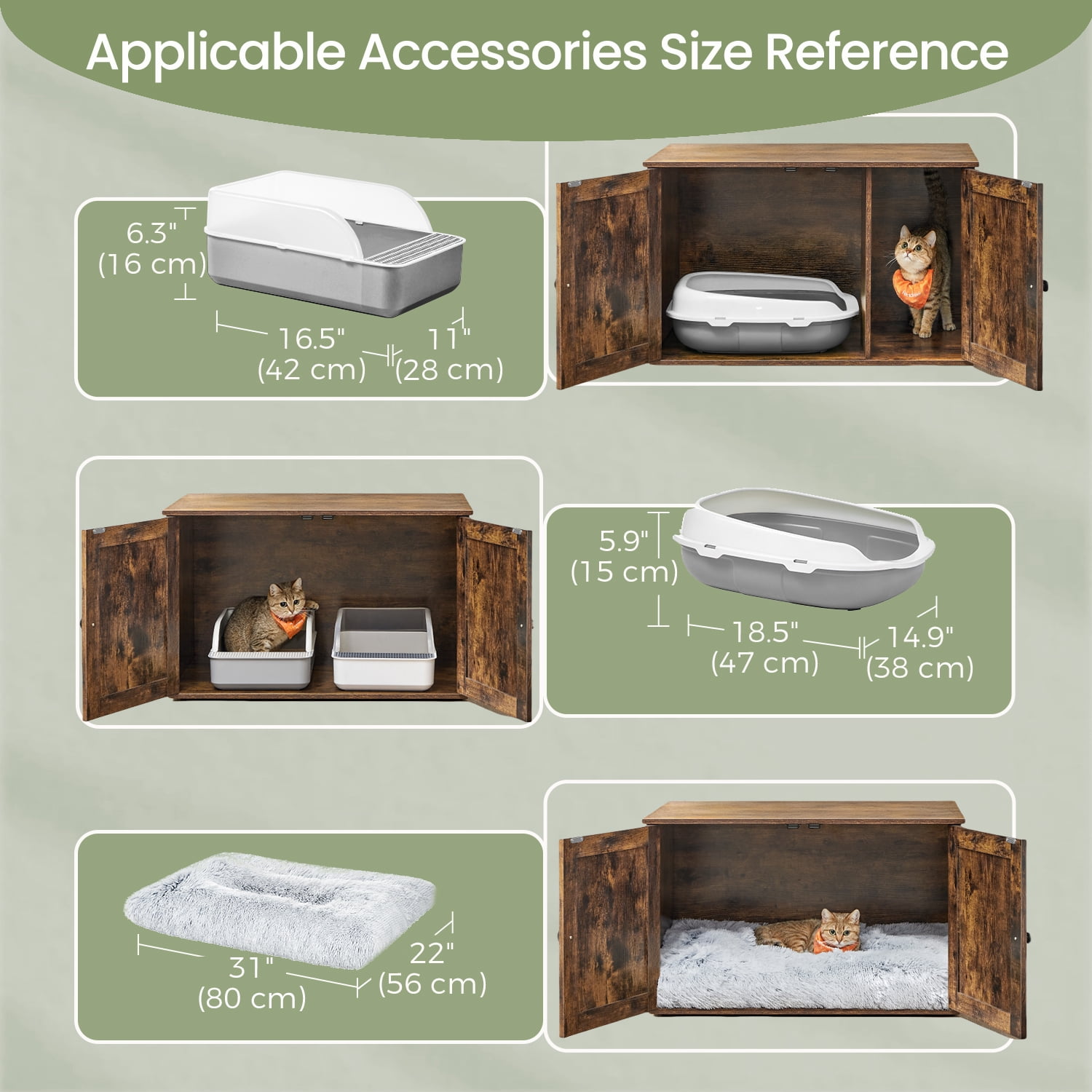 LEDREM Cat Litter Box Furniture Enclosure, Multi-Functional Hidden Washroom with Removable Divider for Indoor Cats,L, Rustic Brown