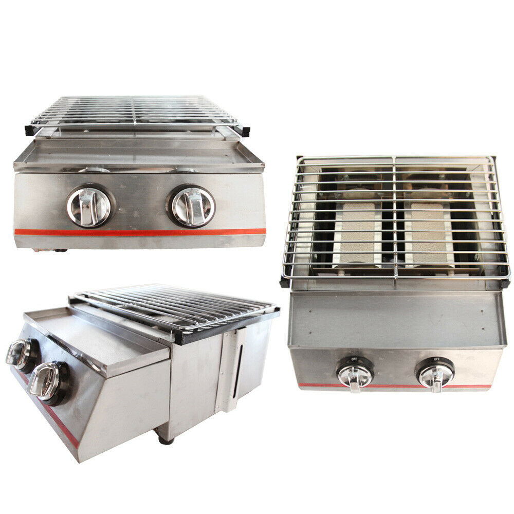 2 Burner LPG Gas BBQ Grill Tabletop Smokeless Outdoor Barbecue Cooker Silver Stainless Steel Gas LPG Grill Outdoor BBQ Tabletop Cooker with Steel Cover Portable Camping BBQ Grill Stove Picnic Barbecue - image 3 of 3