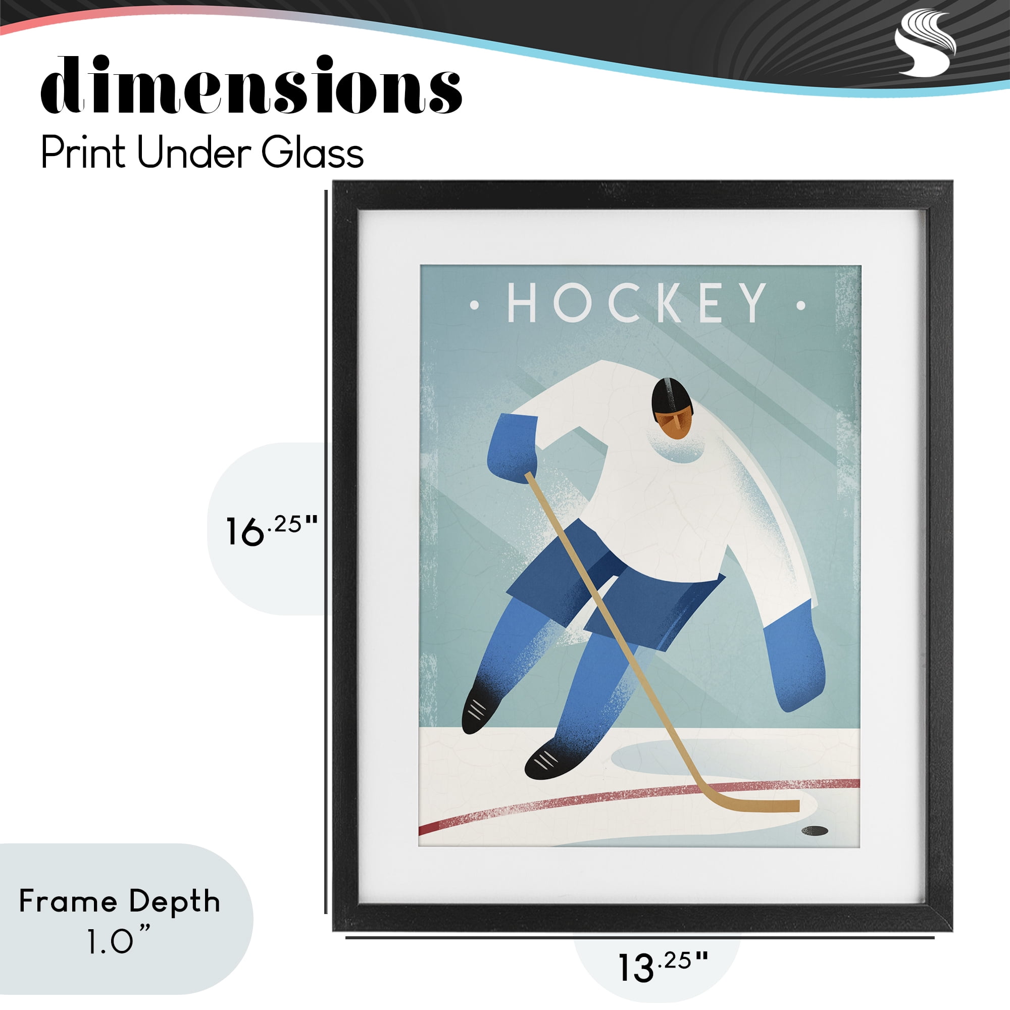 Stupell Industries Vintage Hockey Player Black Framed Print Under Glass, design by Martin Wickstrom