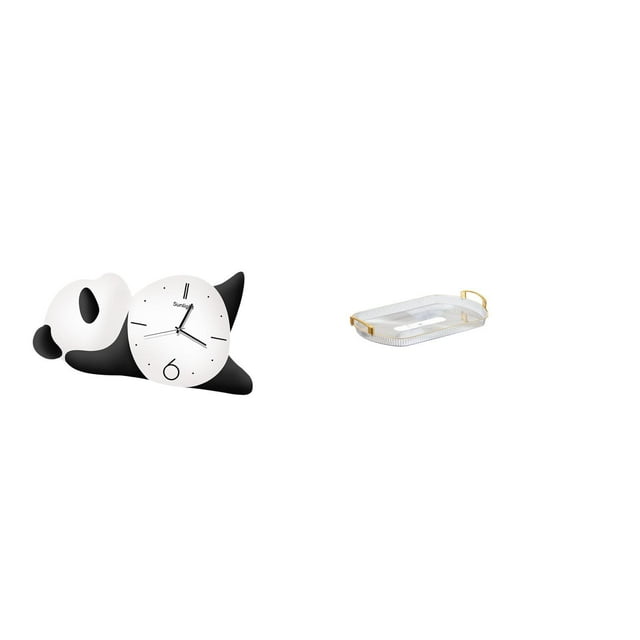 Reloj de pared moderno nórdico con diseño de panda y bandeja organizadora rectangular para sala de estar, comedor, oficina, dormitorio.